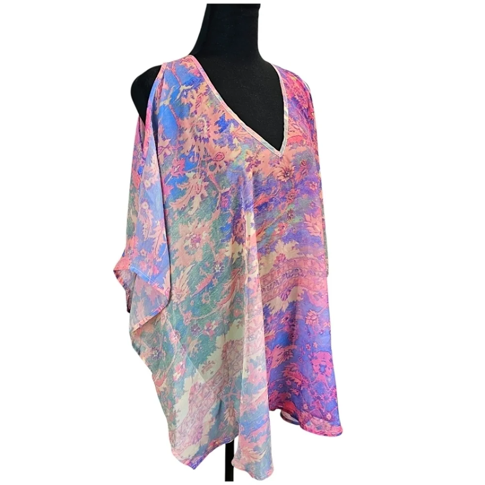 Show Me Your Mumu Kaftan Kimono Tunic Watercolor XS Colorful Fairycore Ethereal - Picture 4 of 12